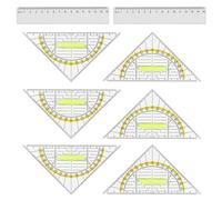 6 Pcs 16 cm Transportador con Mango & 2 Pcs 15 cm Reglas, Transparente de Plástico con Escala, Geometría Triangular, Regla Triangular, Escuadras de Escuela Primaria para Escuela Oficina