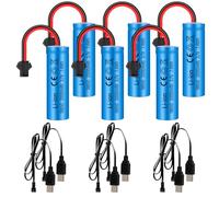 6 Pcs Bateria Li-Ion 3,7 V 2000 mAh Recargables, Batería de Ion de Litio de Repuesto con 6 Cables de Carga Conector SM 2P Universal Recambio Bateríapara Tanques Coches RC Vehículos