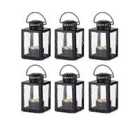 6 pcs - black lanterns for candles, garden lanterns, vintage hanging small lanterns for tea lights, black candle