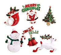 6 Pcs Broche de Papá Noel, Broche de Navidad de Cristal, Papá Noel, Guirnalda, Campanas, Accesorios de Ropa Navideña