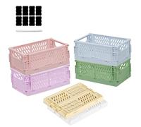 6 Pcs Cajas Plegable Plástico con Pegatinas & Bolígrafo, Cesta Almacenamiento Apilables, Caja Almacenaje Mini Coloridas, Cestas Organizadoras Portátiles para Casa, Oficina, Negocio,Escuela,Cocina,Baño