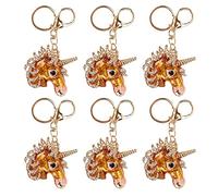 6 Pcs Cartoon Style Metal Key Chains with Shiny Rhinestones, Cute Decorative Keychain Pendant for Car Keys and Bags, Durable Compact Portable Gift Set for Girls Friends Lovers (YSKJD21 Oro)