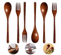 6 Pcs Cubiertos De Madera Tenedor Cuchara Pequeños, Juego De Cubiertos De Madera Japonesa, Portátiles Reutilizables Cuchara Mezcladora, Tenedor De Pastel, Para Cocina Casa Restaurante Al Aire Libre