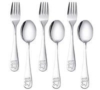 6 PCS Cubiertos para Niños,Cuchara y Tenedor de Acero Inoxidable,13.3 cm Cuchara y Tenedor para Bebé,Adecuados para Cocina,Postres y Comedores Escolares (Bear, Estampado de animales)