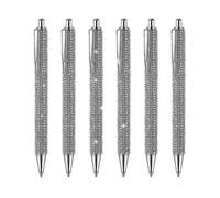6 Pcs Cute Pen Bling Diamond Christmas Rhinestones Gift Silver Metal Ballpoint Fancy Sparkly Crysta
