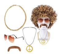 6 PCS Disfraces Hip Hop Kit CHUNLINLAODA-Disfraz Rapero Disfraz de Rapero de Los 80 Estilo Hip Hop Punk Cadena Dorada uego de anillos Gafas de Sol Gorro de Pescador Accesorios (marrone dorato)