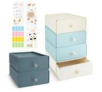 6 PCS Escritorio Cajonera Armario Interior, Organizador Cajones Cocina con 6 Cajones, Cajonera Plastico Apilablecon 4 Pestañas para Baño Oficina Material de Papelería, Dormitorio（3 Cajones）