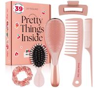 6 Pcs Hair Brush Set with Brush & Combs - Detangling Brush for All Hair Types with Wide Tooth & Tail Comb, Scrunchie & Claw Clip - Hair Care Gift Set