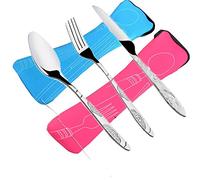 6 PCS Juegos de cubiertos Cuchillos, tenedores, cucharas, Paquete de 2 vajillas de acero inoxidable ligero vajilla con maletín perfecto para Caminando Camping Picnic Trabajando Caminando Inicio.