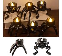6 Pcs LED Velas Halloween,Candelita de Araña para Halloween, Parpadeo Sin Llama Blancos Cálidos, Velas LED de araña halloween para Decoraciones de HalloWeens Interior Party,Adornos de Casa Embrujada