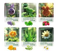 6 Pcs Mascarilla Facial,Mascarilla Facial Hidratante Tisú Natural Extracts,Daily Care Mascarilla Facial,Pieles Hidrata,Iluminadora,Calmante,Repara,Facial Sheet Mask para la Mayoría de la Piel