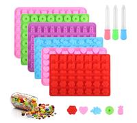 6 Pcs Moldes Silicona Reposteria, Molde de Silicona para Chocolate, Moldes Bombones para ositos de goma, caramelos y gelatina, para hacer cubitos de hielo, dulces, pasteles y fondant, + 3 goteros