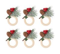 6 Pcs Pine Cone Napkin Ring, Rustic Xmas Table Napkin Holder with Artificial Pine Cones and Wooden Rings, Handcrafted Holiday Napkin Decor for Christmas Wedding Birthday Party
