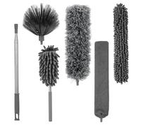 6 Pcs Plumero Atrapapolvo, Plumero Telescopico Extensible, Longitud telescópica hasta 245 cm, Plumeros Extensible Apto para Limpieza de techos, Ventiladores de Techo, lámparas de araña