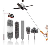 6 Pcs Plumero Telescopico Extensible, Plumero Palmera Longitud 25 to 256 cm, Atrapapolvo Reutilizable, Radiadores per Limpieza de Ventiladores de Techo Alto, Persianas, Telaraña