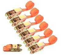 6 Pcs Sangle d'Arrimage, 25 mm x 2 m Sangle à Cliquet Avec Boucle de Serrage, Sangles de Serrage Réglables pour Porte-vélos bagages, Motos, voitures, Camping, Transport, Capacité de Charge 800 kg