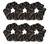 6 Pcs Satin Silk Hair Scrunchies Soft Hair Ties Fashion Hair Bands Hair Bow Ropes Hair Elastic Bracelet Ponytail Holders Hair Accessories for Women and Girls (4.5 Inch, Black)