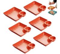 6 Pcs Sauce Separated Plate,Chips and Salsa Serving Dish Plates,Dumpling Plates with Sauce Compartment,Veggie Platter Dipping Serving Trays with Sauces Rack,For Sushi,Chips,Fried Chicken (Orange)