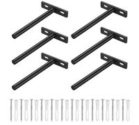 6 Pcs Soporte Estanteria Pared Flotante, Soportes para Estantes,Soporte Baldas Pared, Escuadras Estanterias, Escuadras para Estanterias Madera en T Invisibles para Estantería, Noir, 124 x 70 mm