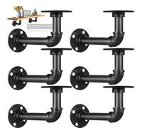 6 Pcs Soportes Estanterías Tubo Industrial Negro con Tornillos, Kit Montaje Pared Estilo Rústico, Andamio Tubería Metálicos Decorativos Robustos para Estanterías Flotantes DIY, Decoración Hogar & Bar
