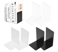 6 Pcs Sujetalibros Plástico,Sujetalibros Estanteria,Atril para Libross, Sujeta Libros Estanteria, Apoya Libros Decorativo, Bookends para Libreria Biblioteca Estanterías(Blanco,Negro,Transparente)