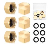 6 Pcs Tapón de Latón 3/8 Rosca, Tapón Hembra Latón 3/8", Tapa Ciega G3/8", Tapones de Manguera Hexagonales de Tubería G3/8" (Ø15 mm) para Tapón de Tubería Radiadores Agua de Jardín