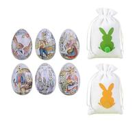 6 pcs Tarro de Dulces de Huevos de Pascual,Huevos de Pascua de Primera Clase en Caja Metálica - Decoraciones Reutilizables y Duraderas de Pascua - Coloridos y Adorables Diseños de Conejitos