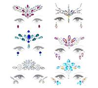 6 pegatinas de piedras preciosas, pegatinas de tatuaje de cristal acrílico, pegatinas autoadhesivas de diamantes de imitación, pegatinas para la cara festiva para fiestas de disfraces de carnaval
