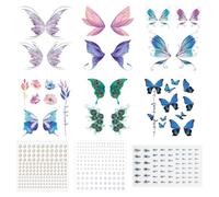 6 Pegatinas De Tatuaje De Alas De Mariposa, Con 2 Pegatinas De Diamantes Redondas, 1 Pegatina De Diamantes De Gota De Agua, Pegatina De Cara De Piedras Preciosas Con Brillo