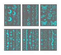 6 Pegatinas De Tatuajes Que Brillan En La Oscuridad, Pegatinas De Tatuajes Temporales De Estrellas De Luna, Pegatinas De Tatuajes De Fiesta Nocturna