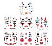 6 pegatinas para tatuajes faciales de carnaval Zhang Kelong, pegatinas para maquillaje de payaso rojo y blanco, pegatinas para tatuajes faciales de Halloween,accesorios de carnaval de Colonia.