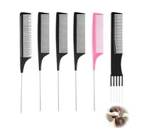 6 peines de bromas, peine de tupiero, peine de mango de peluquería, peine de mango de aguja con doble cabeza, juego de peine para hombres, resistente al calor, antiestático, de carbono, herramienta de