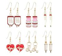 6 Pendientes de Amor de Electrocardiograma Rojo, Pendientes San Valentin, Aretes Punk, Accesorios para Mujeres y Niñas, para Novias, Esposas, Madres e Hijas, a la Moda