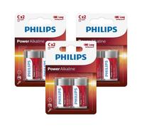 6 Philips Power Alkaline C Batteries 1.5V Blister LR14 Baby 2Bl Exp 2030 Nuevo