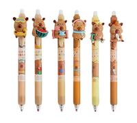 6 Pieces Capybara-Themed Stationery Kit - Pens Erasable, 0.5mm Erasable Writing Pens | Professional Refillable Quick Dry Fine Point Component, Universal Smooth Ink Retractable Journaling Gear For Adul