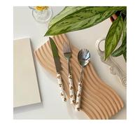 (6 Pieces) Chequerboard Ceramic Handle Kitchen Stainless Steel Silverware Tableware Flatware Cutlery Set Steak Knife Fork Spoon Teaspoon(Bear B)