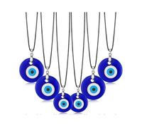6 Pieces Evil Eye Pendant Necklace Turkish Blue Eye Necklace Glass Eye Leather Rope Chain Necklace for Women Men