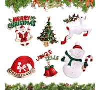 6 Pieces Juego de broches de Navidad, de serie navideña broche de metal, broche lindo de dibujos animados, chaqueta, joyería, accesorios de bricolaje, Papá Noel, reno, árbol de Navidad