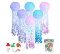 6 Pieza Farolillos de Papel de Colores, Linternas de Papel, Linternas de Papel de Medusas, Farol de Papel de Medusa, Faroles de Medusas para Colgar, Adecuado para Fiestas, Reuniones, Decoraciones