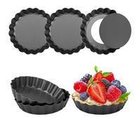 6 Piezas Ø 10 cm Molde Quiche, 10×2 cm Molde Tarta Redondo Desmontable, Mini Moldes Reposteria para Mini Tarta & Quiche & Cake