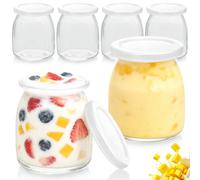 6 Piezas 200ml Tarros Cristal Reutilizable con Tapa Plástico, Frascos Vidrio Transparentes Multifuncional Sin BPA, Botes Vasos Cristal Yogur Pequeños para Pudín, Leche, Postre, Mermelada, Jalea