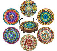 6 Piezas 5D DIY Diamante Artes Pintura Posavasos, Mandala Diamond Painting Posavasos Redondos, Posavasos para Bebidas Taza de Mesa para Adultos Niños Manualidades