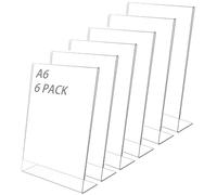 6 Piezas A6 Soporte de Sobremesa, Soporte para Cartel, Expositor Metacrilato A6, Soporte para Letreros en Mesa de Acrílico A6, Forma de L Inclinado A6 Póster de Menú para Porta Carteles