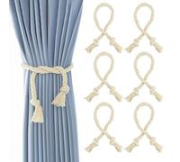 6 Piezas Abrazaderas Cortinas, Tiebacks de Cortina Trenzados a Mano, Unidades de alzapaños de Cuerda de Cortina, Cuerdas de algodón Natural para Cortinas para Dormitorio Salón y Oficina (Beige)