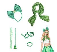 6 Piezas Accesorios para el día de San Patricio, Disfraz Accesorio Día de San Patricio Diadema Trébol Día, Sombrero Cordobes y Accesorios de Fiesta para Mujeres, Jóvenes y Hombres - Set Completo