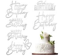 6 Piezas Adornos para Tartas de Happy Birthday Decoracion Tartas Cumpleaños Acrílico Reflectante para Fiestas de Feliz Cumpleaños para Decoraciones de Baby Showers (Plata)
