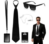 6 Piezas Agente Disfraz Accesorios, Set de Accesorios para Men In Black Disfraz de Agente Secreto, Disfraces Espía Accesory con Corbata Gafas Tarjetero Auricular Tarjeta de Identificación