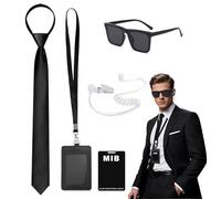 6 piezas Agente Disfraz Accesorios, Traje Guardia Seguridad Secreto Servicio Secreto Espía Accesorios, con gafas sol corbata cremallera identificación tarjetero auricular agente, para Carnaval Cosplay
