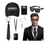 6 piezas Agentes Accesorios Set, Chauffeur Disfraz Accesorios Set con gafas de sol negras, corbata, auriculares, certificaciones y portatarjetas, para fiesta de trajes de carnaval de Halloween