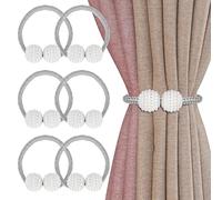 6 Piezas Alzapaños Magnéticos Cortinas,Sujeta Cortinas Decorativos,Perlas Hebillas Cuerda (Gray)